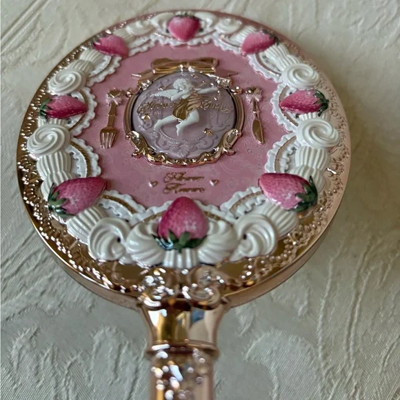 Flower Knows Strawberry Cupid Handheld Beauty Makeup Mirror in Pink - Picture 10 of 14